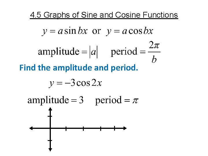 4. 5 Graphs of Sine and Cosine Functions Find the amplitude and period. 