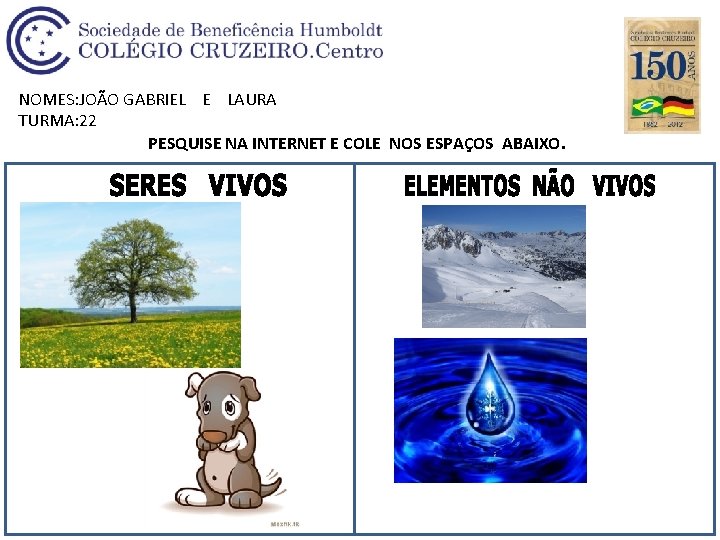 NOMES: JOÃO GABRIEL E LAURA TURMA: 22 PESQUISE NA INTERNET E COLE NOS ESPAÇOS