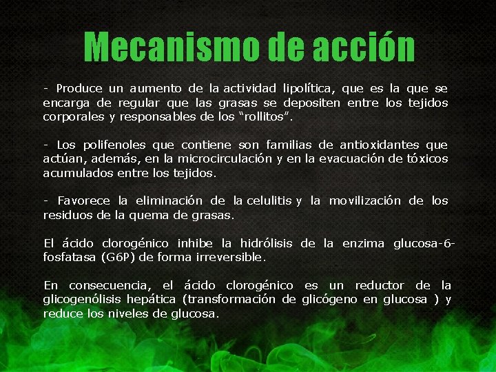 Mecanismo de acción - Produce un aumento de la actividad lipolítica, que es la