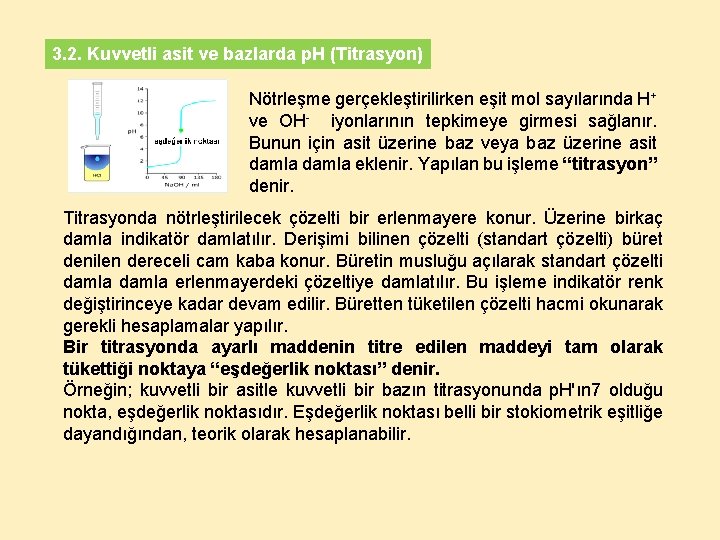 3. 2. Kuvvetli asit ve bazlarda p. H (Titrasyon) Nötrleşme gerçekleştirilirken eşit mol sayılarında
