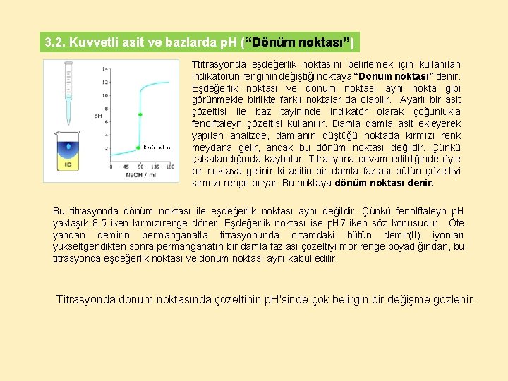 3. 2. Kuvvetli asit ve bazlarda p. H (“Dönüm noktası”) Ttitrasyonda eşdeğerlik noktasını belirlemek