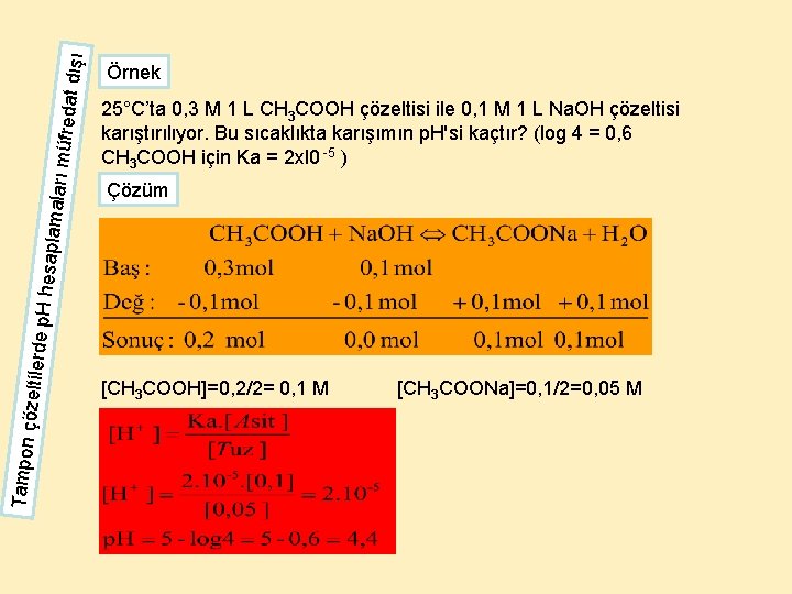 at dışı 25°C’ta 0, 3 M 1 L CH 3 COOH çözeltisi ile 0,