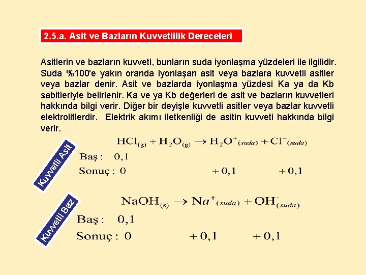 2. 5. a. Asit ve Bazların Kuvvetlilik Dereceleri Ku vv etl i Ba z