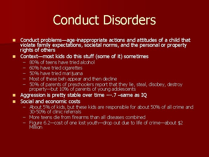 Conduct Disorders Conduct problems—age-inappropriate actions and attitudes of a child that violate family expectations,