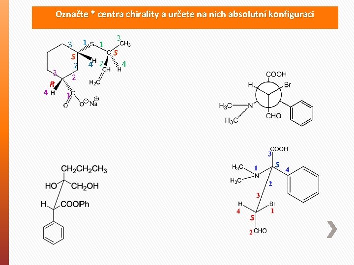 Označte * centra chirality a určete na nich absolutní konfiguraci 4 3 R 3