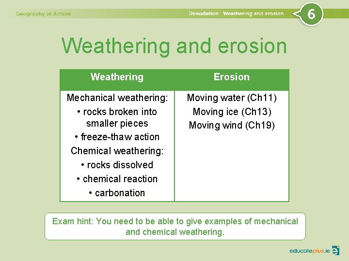 Weathering and erosion Weathering Erosion Mechanical weathering: • rocks broken into smaller pieces •