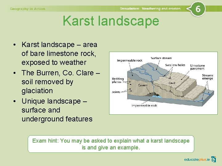 Karst landscape • Karst landscape – area of bare limestone rock, exposed to weather