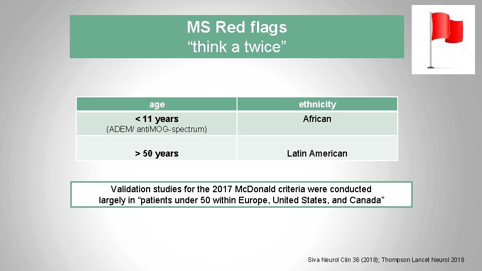 MS Red flags “think a twice” age ethnicity < 11 years African (ADEM/ anti.