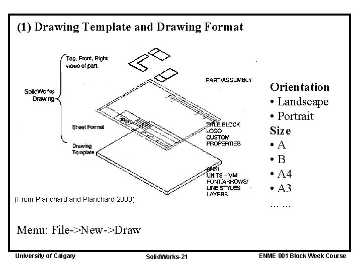 (1) Drawing Template and Drawing Format Orientation • Landscape • Portrait Size • A