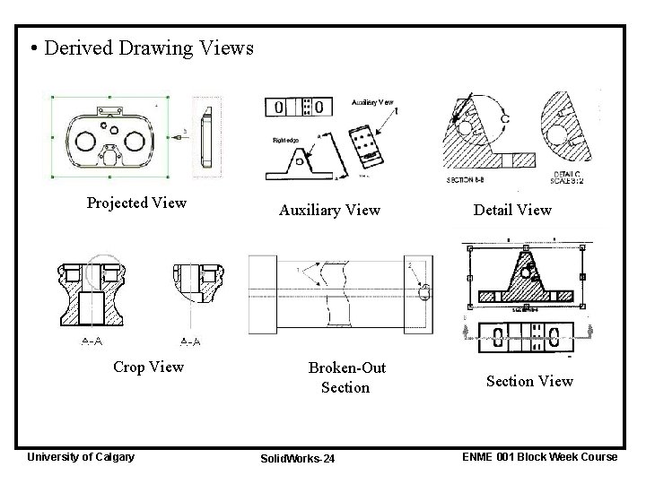  • Derived Drawing Views Projected View Crop View University of Calgary Auxiliary View