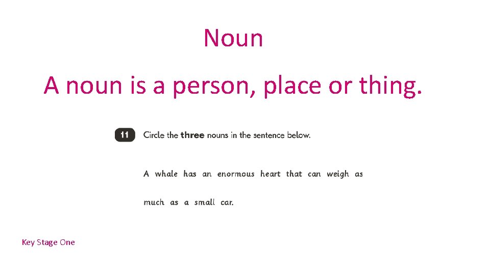 Noun A noun is a person, place or thing. Key Stage One 