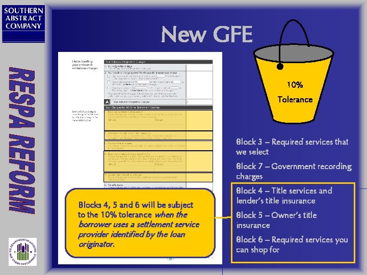 New GFE 10% Tolerance Block 3 – Required services that we select Block 7