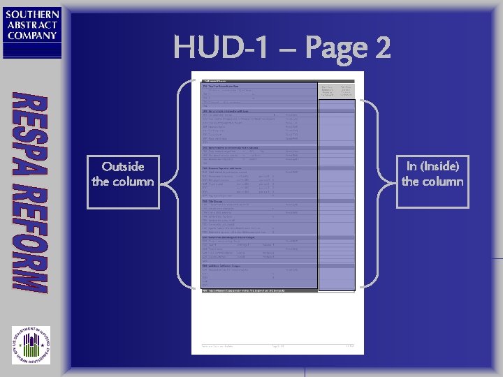 HUD-1 – Page 2 Outside the column In (Inside) the column 