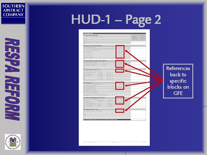 HUD-1 – Page 2 References back to specific blocks on GFE 