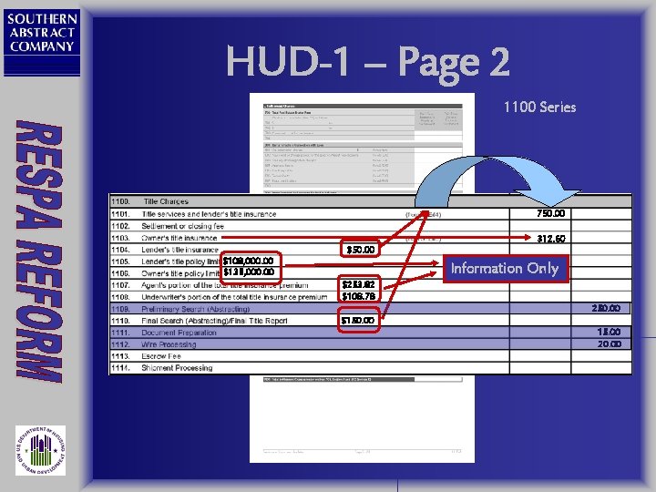 HUD-1 – Page 2 1100 Series 750. 00 312. 60 $50. 00 $108, 000.