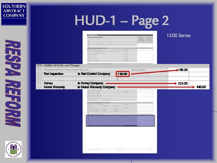 HUD-1 – Page 2 1300 Series 150. 00 Pest Inspection to Pest Control Company