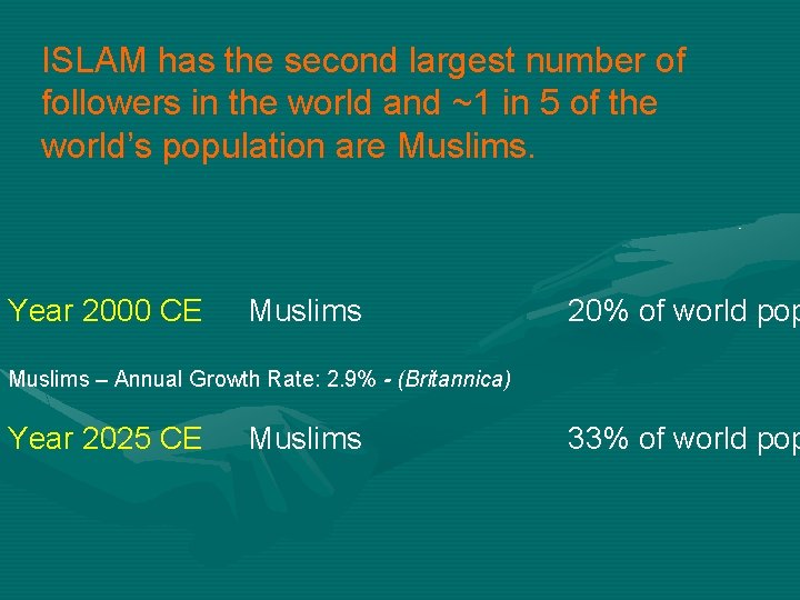 ISLAM has the second largest number of followers in the world and ~1 in