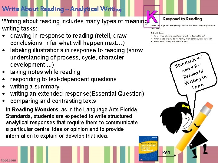 Write About Reading – Analytical Writing K Writing about reading includes many types of