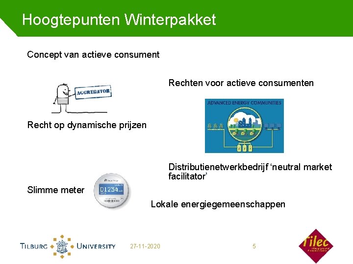 Hoogtepunten Winterpakket Concept van actieve consument Rechten voor actieve consumenten Recht op dynamische prijzen