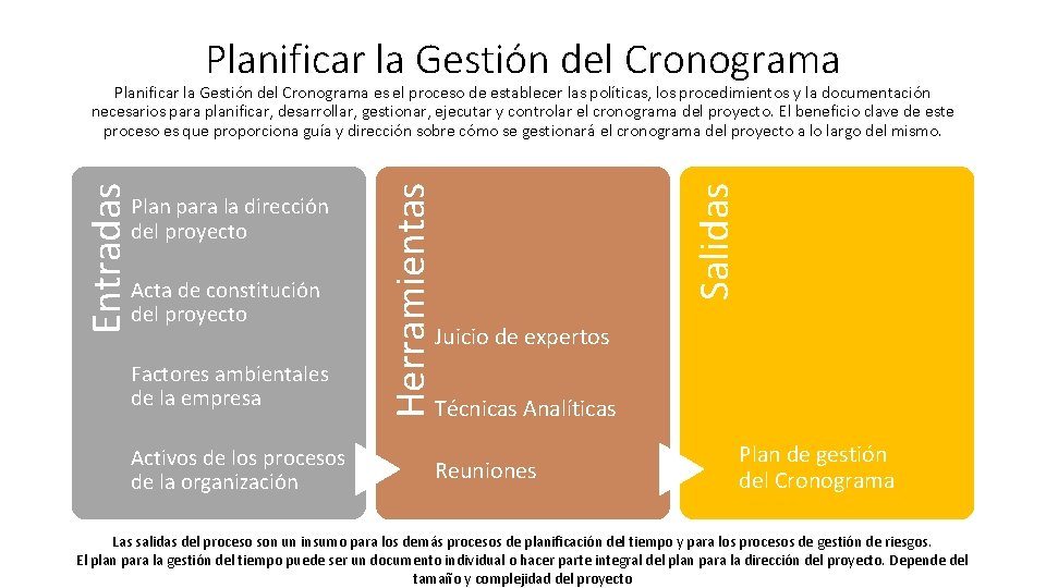 Planificar la Gestión del Cronograma Acta de constitución del proyecto Factores ambientales de la