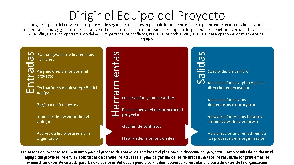 Dirigir el Equipo del Proyecto Asignaciones de personal al proyecto Evaluaciones del desempeño del