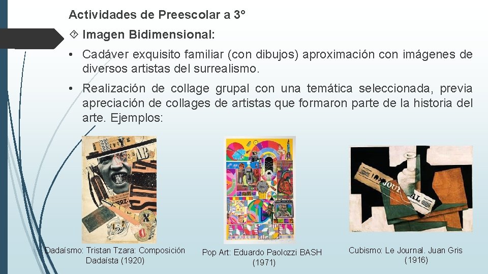 Actividades de Preescolar a 3° Imagen Bidimensional: • Cadáver exquisito familiar (con dibujos) aproximación