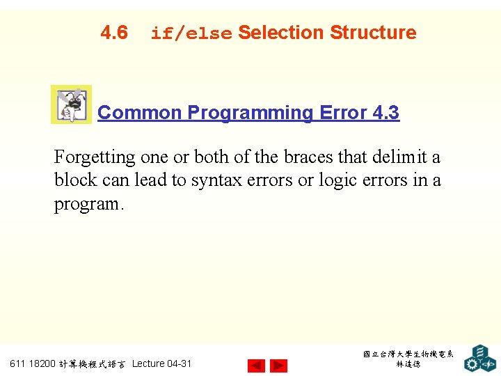 4. 6 if/else Selection Structure Common Programming Error 4. 3 Forgetting one or both