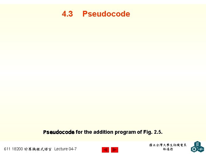 4. 3 Pseudocode for the addition program of Fig. 2. 5. 611 18200 計算機程式語言