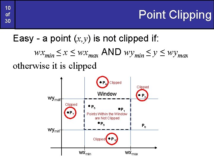 10 of 30 Point Clipping Easy - a point (x, y) is not clipped