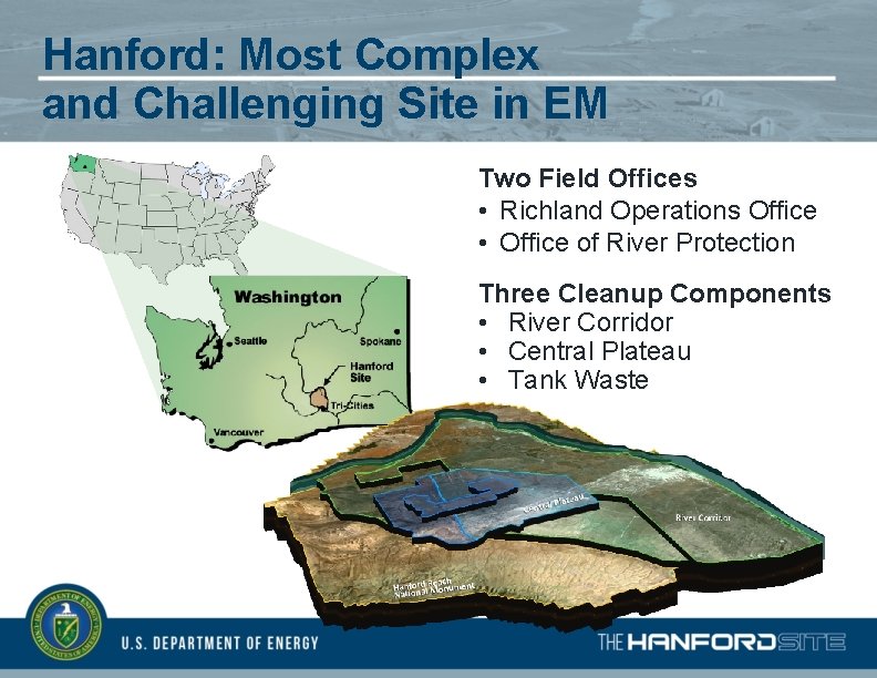 Hanford: Most Complex and Challenging Site in EM Two Field Offices • Richland Operations
