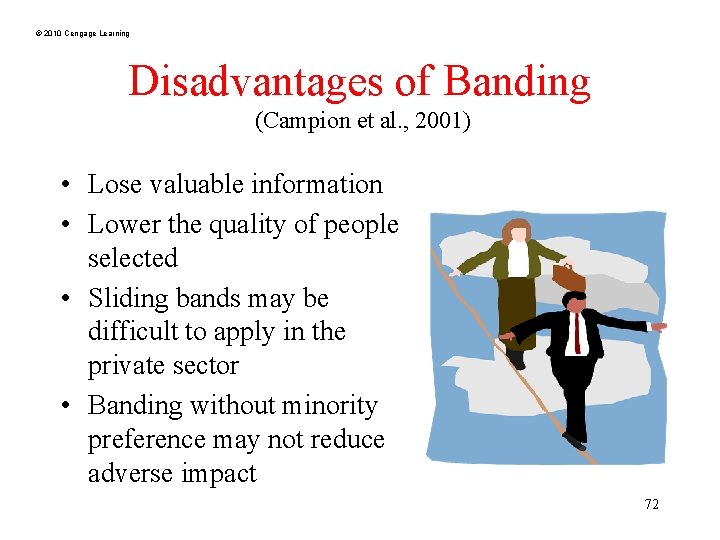 © 2010 Cengage Learning Disadvantages of Banding (Campion et al. , 2001) • Lose