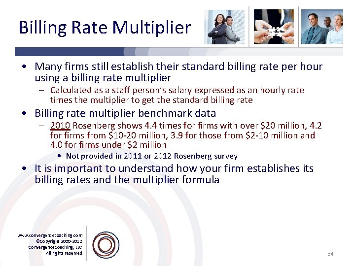 Billing Rate Multiplier • Many firms still establish their standard billing rate per hour