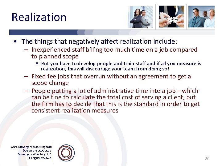 Realization • The things that negatively affect realization include: – Inexperienced staff billing too