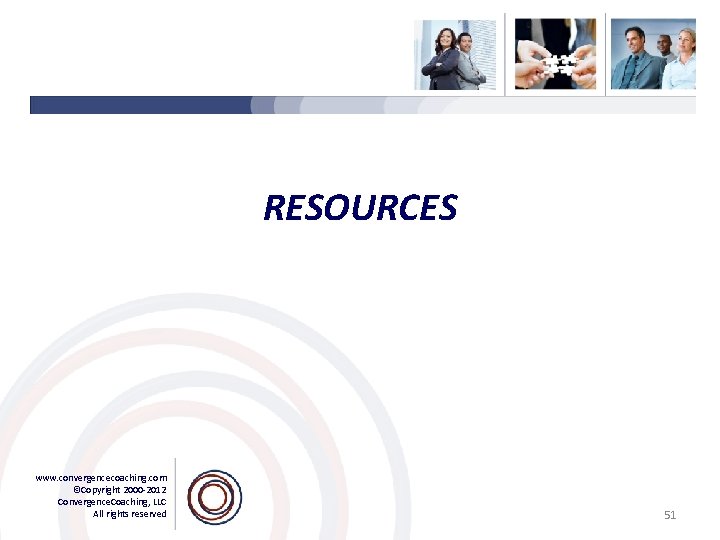 RESOURCES www. convergencecoaching. com ©Copyright 2000 -2012 Convergence. Coaching, LLC All rights reserved. 51