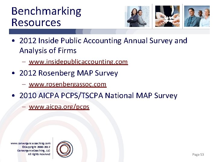 Benchmarking Resources • 2012 Inside Public Accounting Annual Survey and Analysis of Firms –