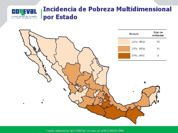 Incidencia de Pobreza Multidimensional por Estado Fuente: estimaciones del CONEVAL con base en el