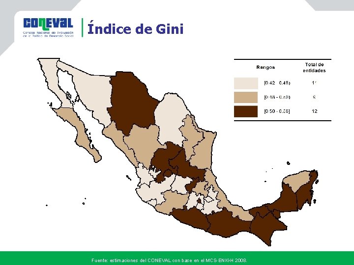 Índice de Gini Fuente: estimaciones del CONEVAL con base en el MCS-ENIGH 2008. 