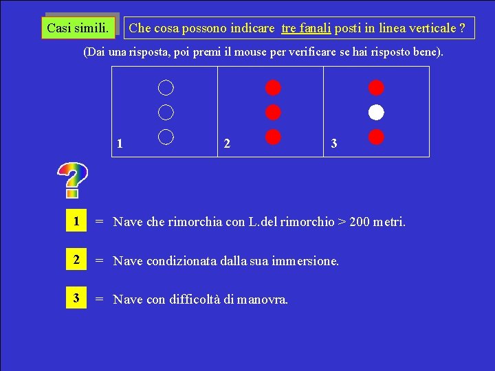 Casi simili. Che cosa possono indicare tre fanali posti in linea verticale ? (Dai