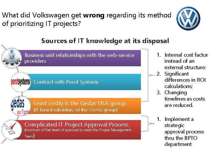 What did Volkswagen get wrong regarding its method of prioritizing IT projects? Sources of