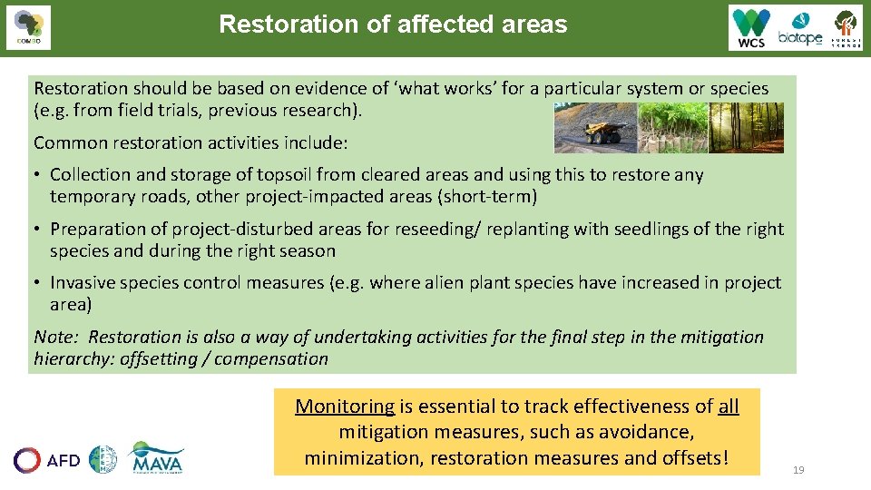 Restoration of affected areas Restoration should be based on evidence of ‘what works’ for Restoration of affected areas Restoration should be based on evidence of ‘what works’ for