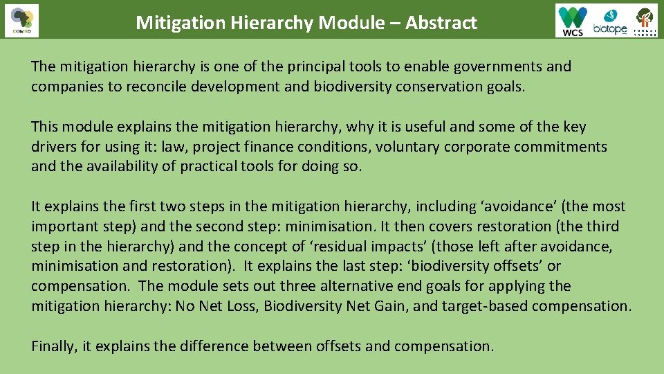 Mitigation Hierarchy Module – Abstract The mitigation hierarchy is one of the principal tools Mitigation Hierarchy Module – Abstract The mitigation hierarchy is one of the principal tools