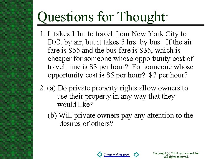 Questions for Thought: 1. It takes 1 hr. to travel from New York City