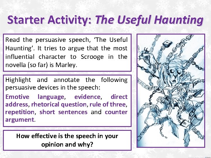 Starter Activity: The Useful Haunting Read the persuasive speech, ‘The Useful Haunting’. It tries