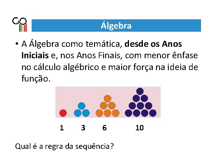 Álgebra • A Álgebra como temática, desde os Anos Iniciais e, nos Anos Finais,