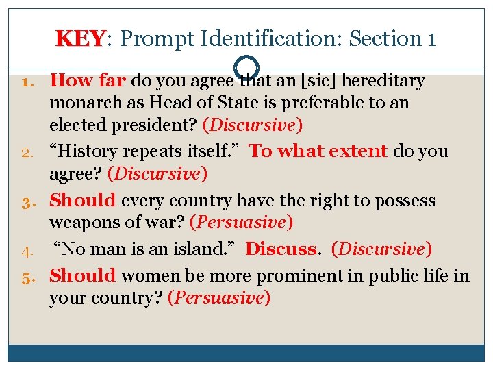 KEY: Prompt Identification: Section 1 KEY 1. How far do you agree that an