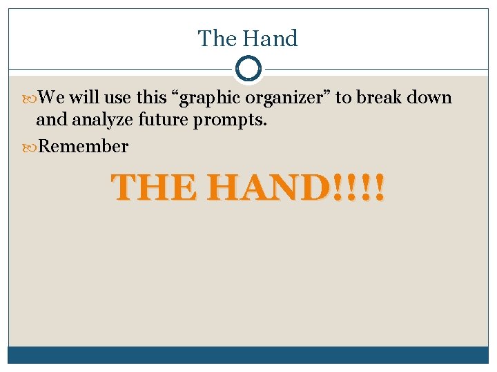 The Hand We will use this “graphic organizer” to break down and analyze future