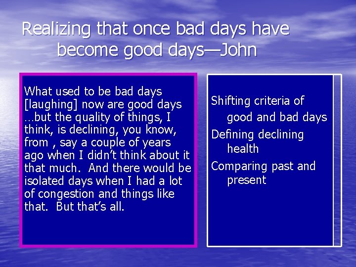 Realizing that once bad days have become good days—John What used to be bad