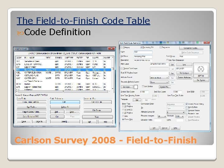 The Field-to-Finish Code Table Code Definition Carlson Survey 2008 - Field-to-Finish 