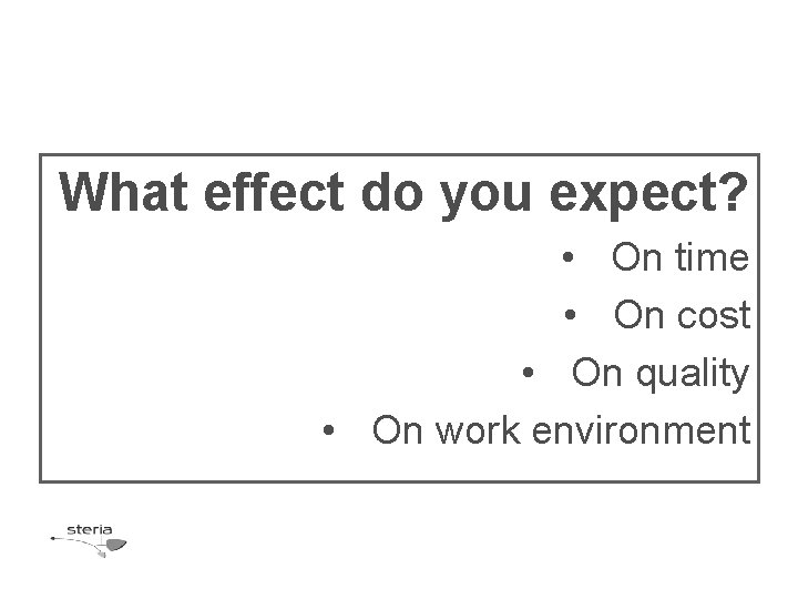 What effect do you expect? • On time • On cost • On quality