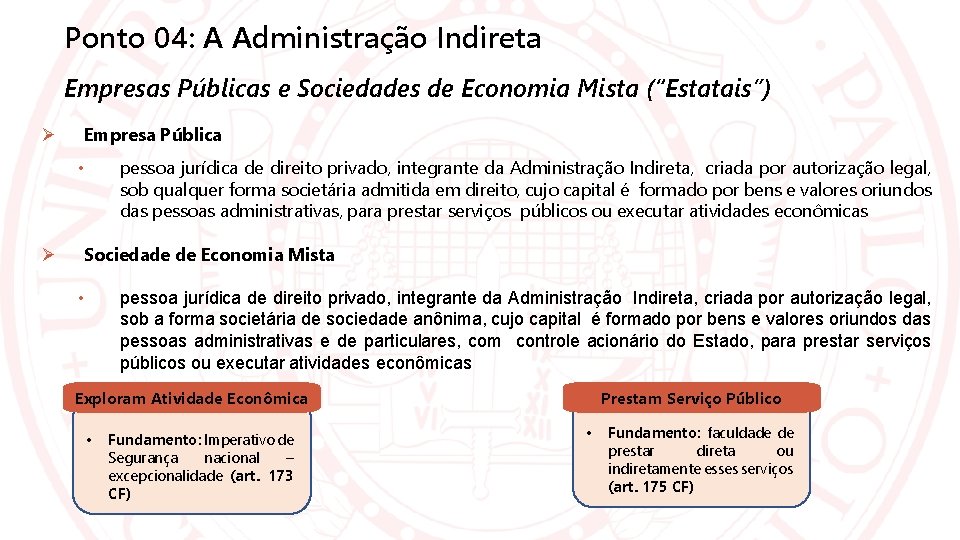 Ponto 04: A Administração Indireta Empresas Públicas e Sociedades de Economia Mista (“Estatais”) Empresa